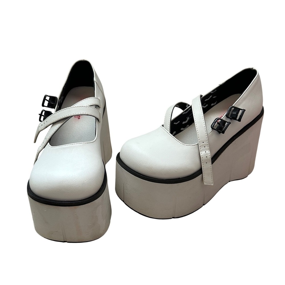 Demonia Kera-08 White Platform Mary Jane Wedge Bat Print Goth Shoes Womens 8